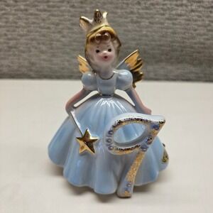 Josef Originals Birthday Girl Angel Figurine Age 9 Blue Dress Gold Accents